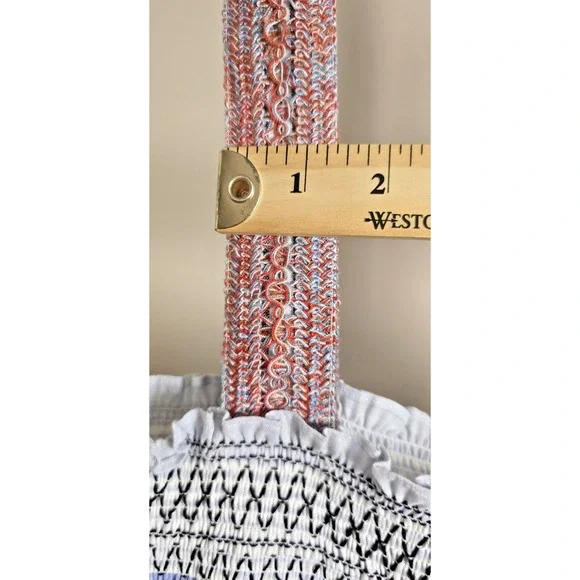 ZARA Boho Smocked Embroidered Midi Dress M Tassel Trim Multicolor Stripe Resort - Picture 14 of 16